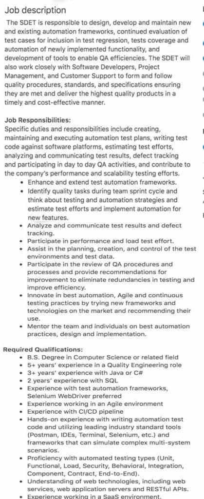 SDET Skills Needed