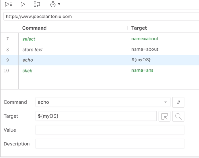 Selenium IDE Print Variable