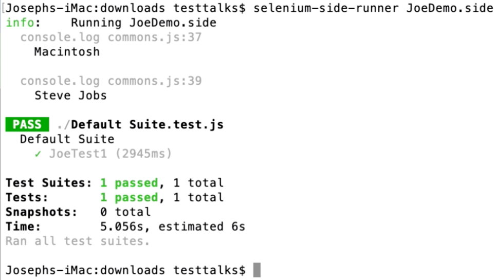 Selenium IDE Runner Results